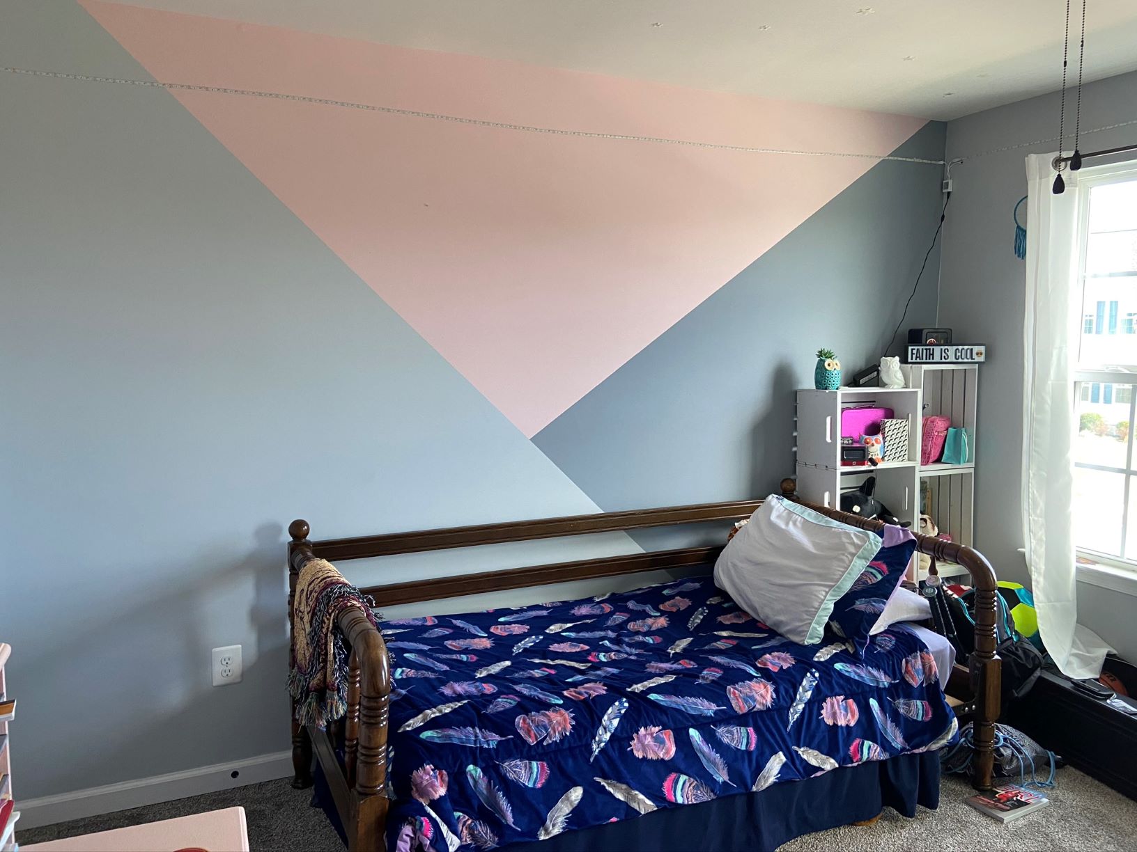 Teen Bedroom Design with Simple Painted Focal Wall and Succulents