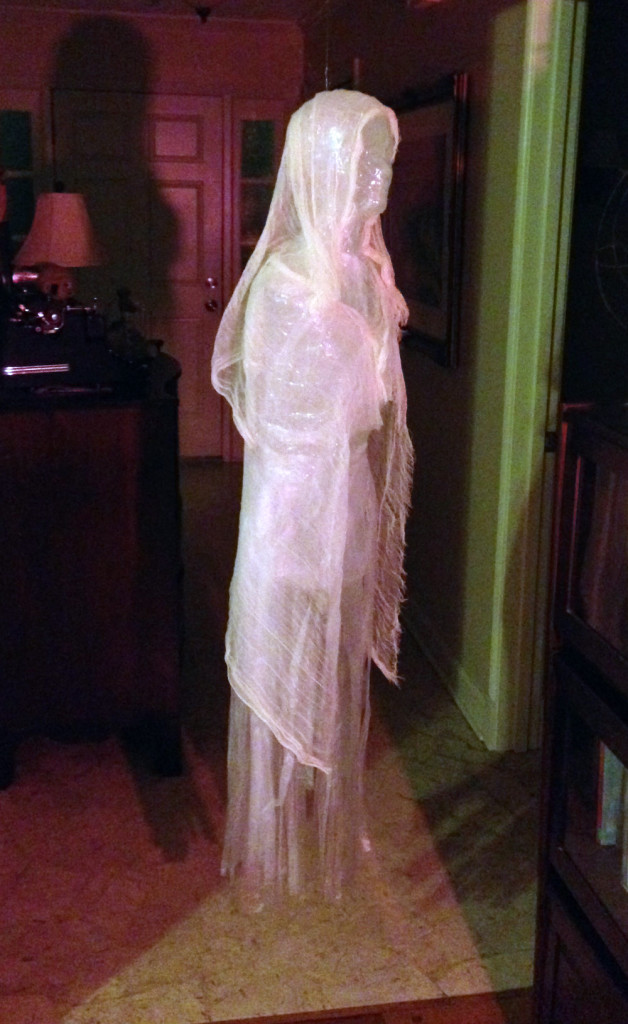 DIY Halloween Decorations: Packing tape and trash bag ghost